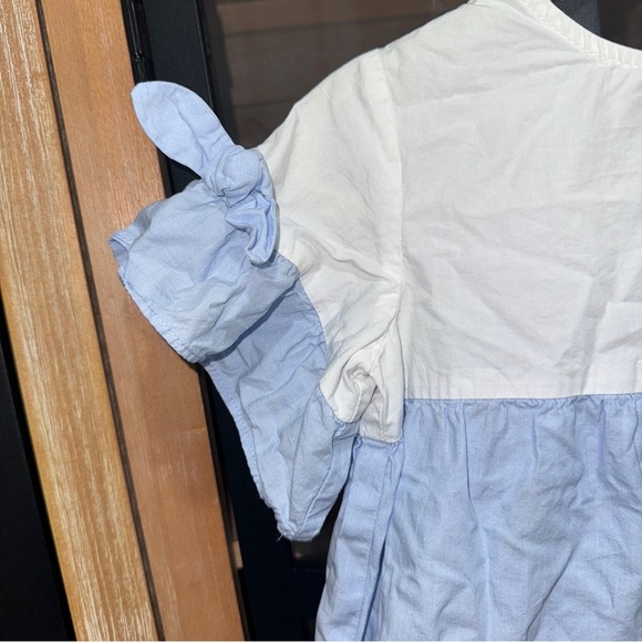 Zara Kids toddler girl blouse babydoll short sleeve bow chambray tunic top - Picture 4 of 6